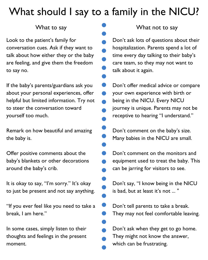 What should I say to a family whose baby is in the NICU? What to say and what not to say