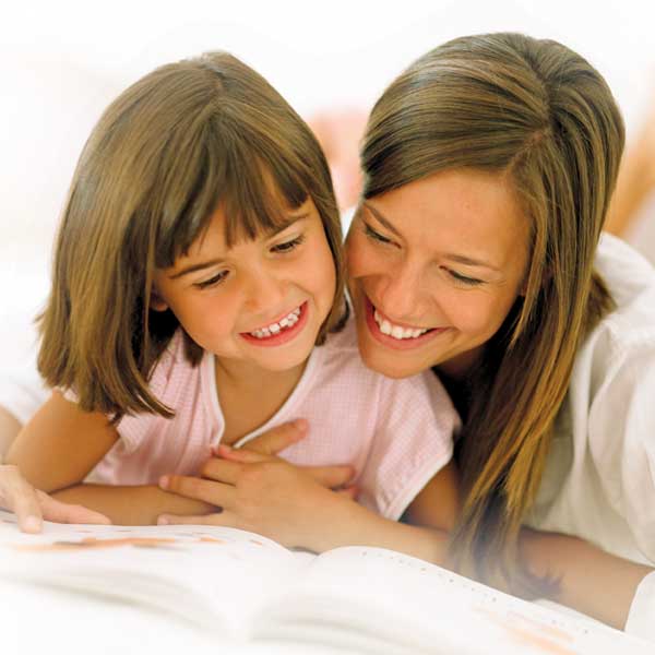 Mom and daughter reading