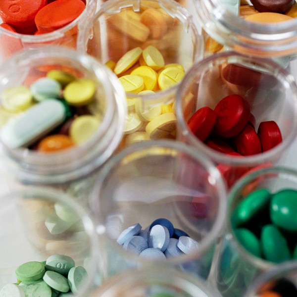 Prescription drug containers with pills