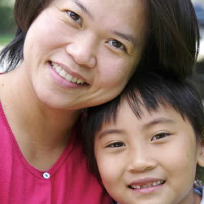 Smiling mom and child