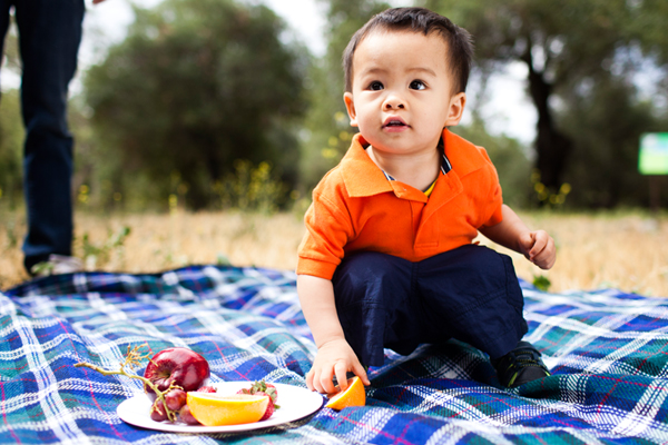 Toddler on a picnic blanket