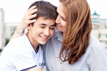 Mother and son talking