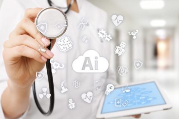 Clinician with stethescope and tablet