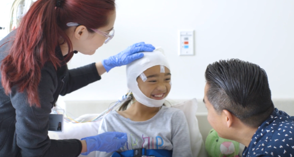 female patient being prepped for a sleep study